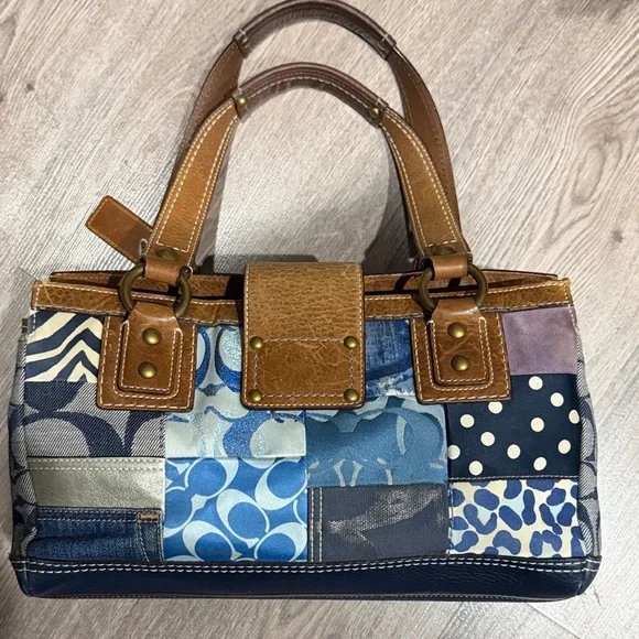 Coach Patchwork Shoulder Bag - Blue and Tan - Picture 3 of 5